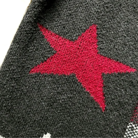 WOOL STAR PRINT CARDIGAN DENIM TRIM OPEN FRONT COLLARED SWEATER COAT GRAY Siz… - Picture 11 of 13